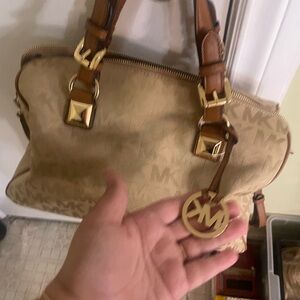 Michael Kors Beige Satchel with Gold Accents